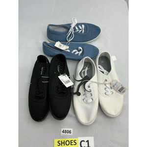 Womans Set Of 3 Pair Lace Up Sneakers 9 White Blue Black NWT